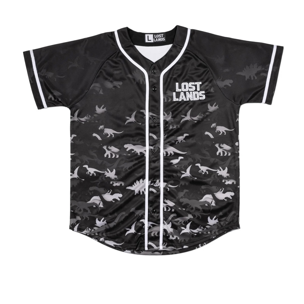 LOST LANDS B&W DINO BASEBALL JERSEY 2024
